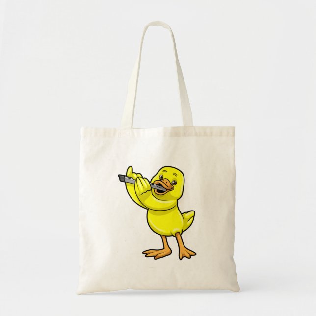 Bolso De Tela Pato en la música con flauta (Frente)