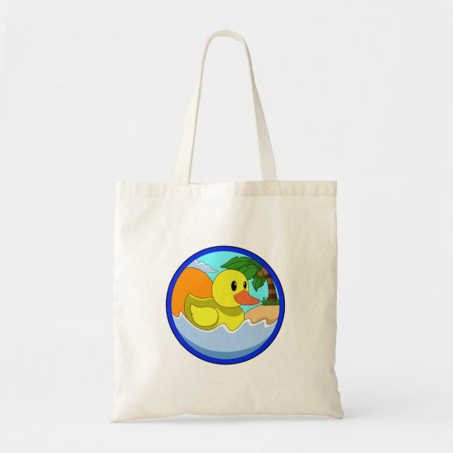 Bolso De Tela Pato en la playa con palmeras.PNG (Frente)