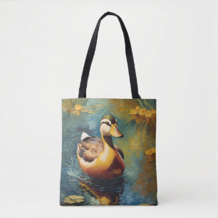 Bolso De Tela Pato Tranquilo Sobre Una Pintura Artística De Colc