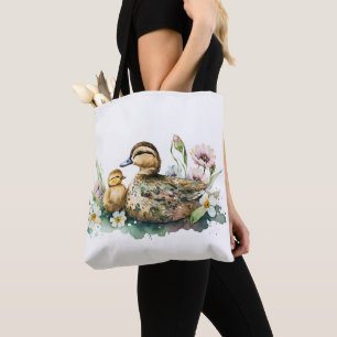 Bolso De Tela Pato y acuarela madre