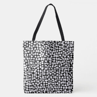 Bolso De Tela Patrón abstracto 190621 Blanco sobre negro