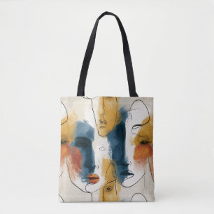 Bolso De Tela Patrón abstracto de caras de mujeres con línea con
