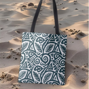 Bolso De Tela Patrón abstracto de inspiración tribal verde azula
