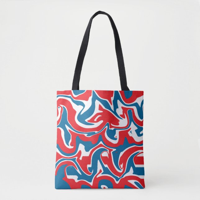 Bolso De Tela Patrón abstracto rojo blanco y azul (Anverso)