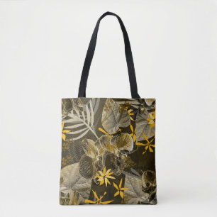 Bolso De Tela Patrón acuarela amarillo-marrón floral.