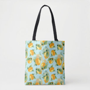 Bolso De Tela Patrón acuarela con limones y hojas. Marismas