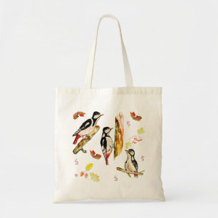 Bolso De Tela Patrón acuarela con pájaros carpinteros