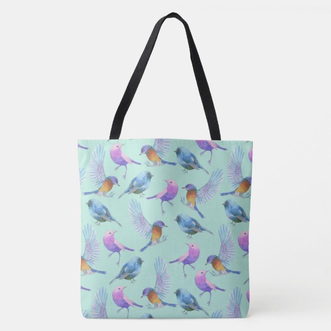 Bolso De Tela Patrón acuarela de aves exóticas silvestres (Anverso)