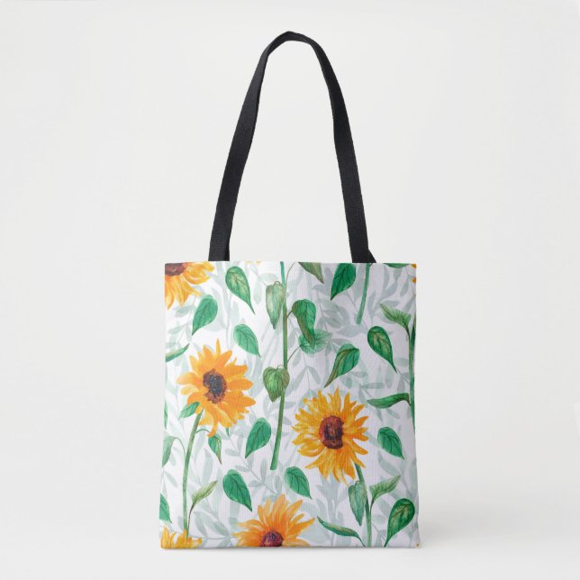 Bolso De Tela Patrón acuarela sin fisuras con girasoles (Anverso)