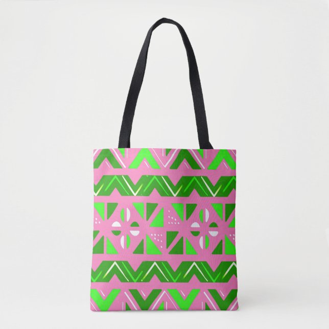 Bolso De Tela Patrón africano rosa y verde (Anverso)