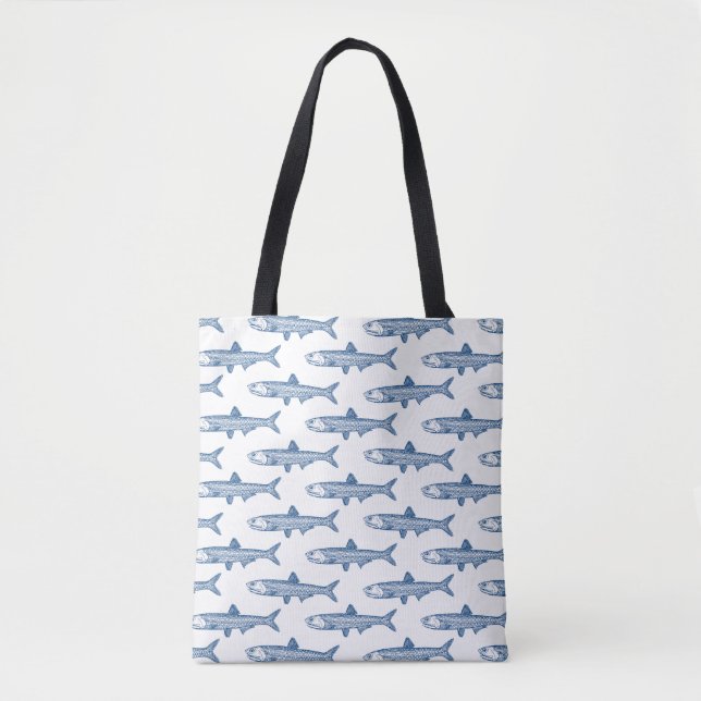 Bolso De Tela Patrón anchovy - Azul shibori sobre blanco (Anverso)
