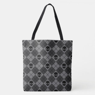 Bolso De Tela Patrón Argyle Alien Negro y Gris