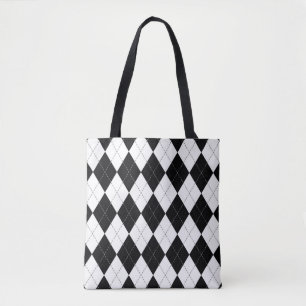 Bolso De Tela Patrón argyle sin fisuras en blanco y negro. Geome