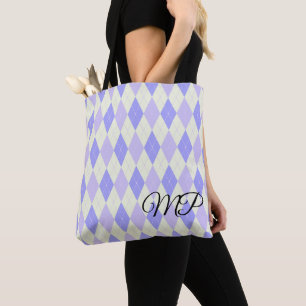 Bolso De Tela Patrón Argyle Verde Claro y Tonos de Púrpura