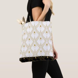 Bolso De Tela Patrón Art Deco blanco y dorado 11