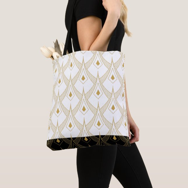 Bolso De Tela Patrón Art Deco blanco y dorado 11 (Detalle)