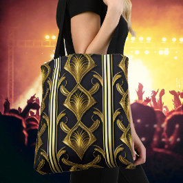 Bolso De Tela Patrón Art Deco elegante en negro y oro
