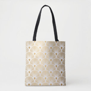 Bolso De Tela Patrón Art Decó. Grupo de fondo blanco y dorado 