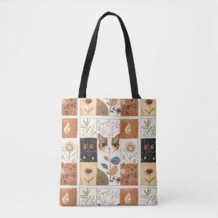 Bolso De Tela Patrón artístico colorido Art Nouveau Cute Cat