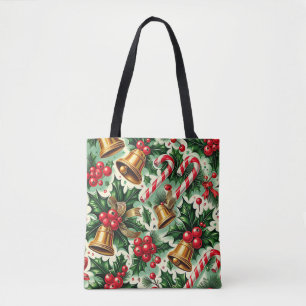 Bolso De Tela patrón artístico de campanas de Navidad, acebo y b