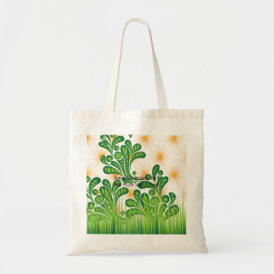 Bolso De Tela Patrón artístico verde y dorado que representa un