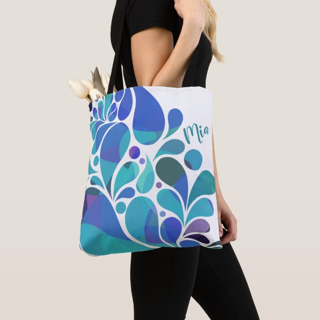 Bolso De Tela Patrón Artsy Aqua Blue, Purple Watercolor (Detalle)