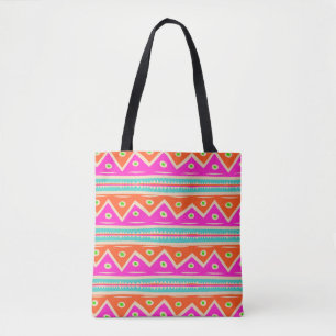 Bolso De Tela Patrón Aztec de PixDezines/Rosa caliente/Naranja