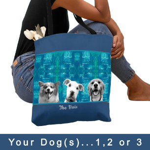 Bolso De Tela Patrón azul con mamá de perro fotográfico blanco y
