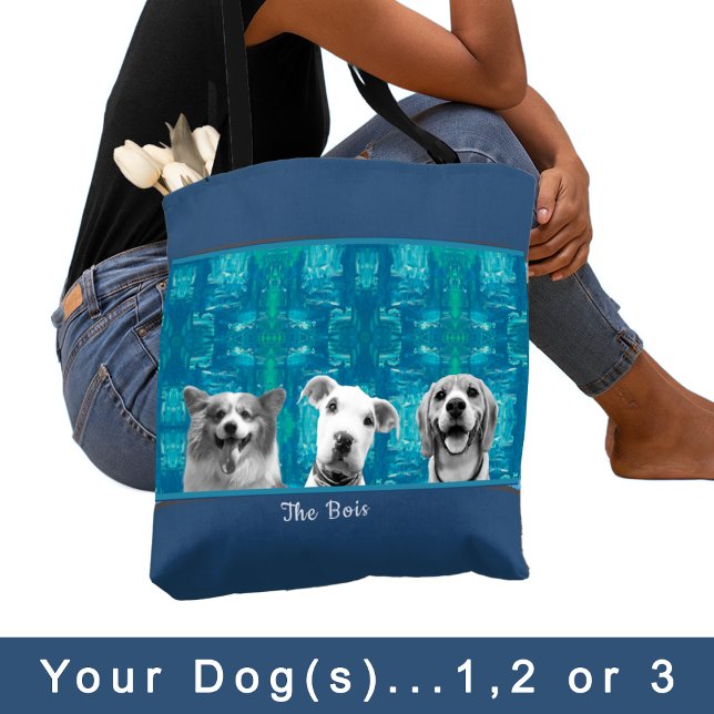 Bolso De Tela Patrón azul con mamá de perro fotográfico blanco y (Subido por el creador)