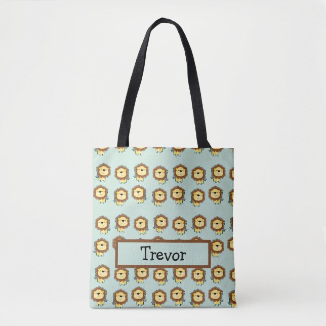 Bolso De Tela Patrón azul de león blanco (Anverso)