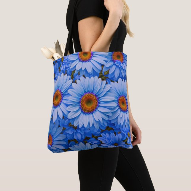 Bolso De Tela Patrón azul floral azul girasol azul marea (Detalle)