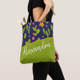 Bolso De Tela Patrón azul rosado verde Cactus Personalizado