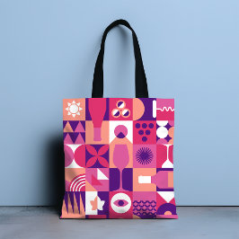 Bolso De Tela Patrón Bauhaus de vino púrpura retro