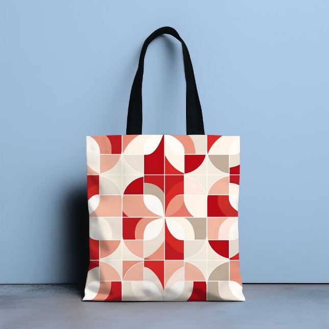 Bolso De Tela Patrón Bauhaus Retro Rojo Blanco Mid Siglo (Subido por el creador)