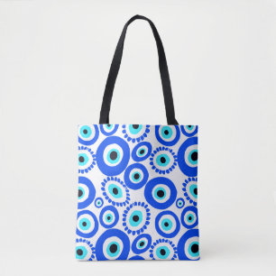 Bolso De Tela Patrón blanco azul de los ojos de Talisman griego