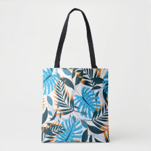 Bolso De Tela Patrón blanco brillante de hojas tropicales