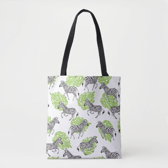 Bolso De Tela Patrón blanco sin foco con cebras. ilustracion (Anverso)