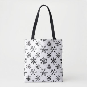 Bolso De Tela Patrón blanco y negro de copos de nieve