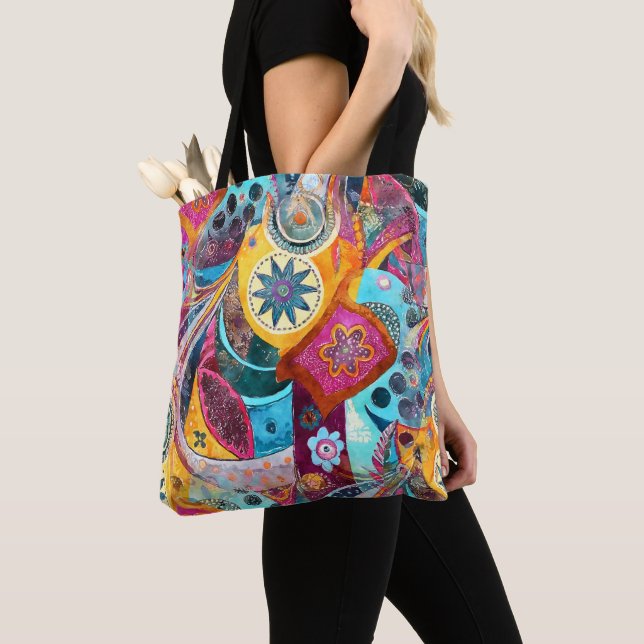 Bolso De Tela Patrón bohemio acuarela (Detalle)