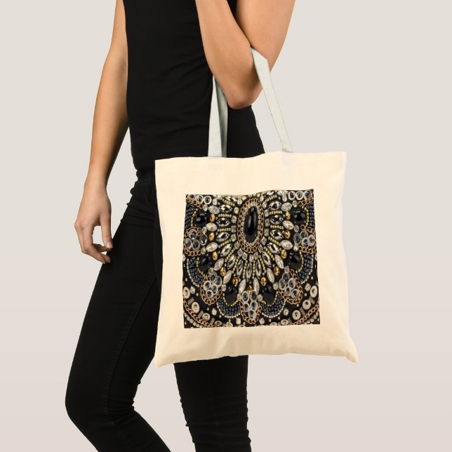 Bolso De Tela patrón bohemio de arte deco negro y oro (Anverso (producto))