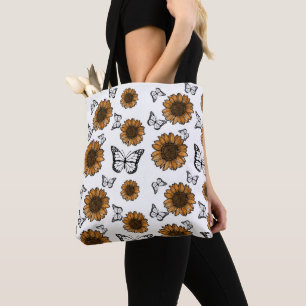 Bolso De Tela Patrón boho de girasoles y mariposas