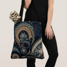 Patrón Boho Moda Azul oscuro Paisley azul
