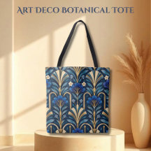 Patrón Botánico Art Déco. Azul Zafiro