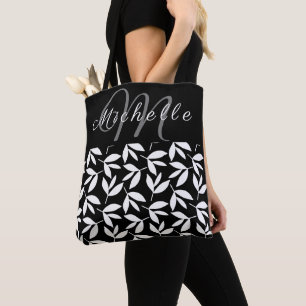 Bolso De Tela Patrón botánico blanco y negro monograma