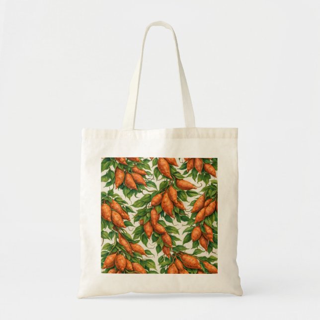 Bolso De Tela Patrón Botánico de Acuarela de Batata (Frente)