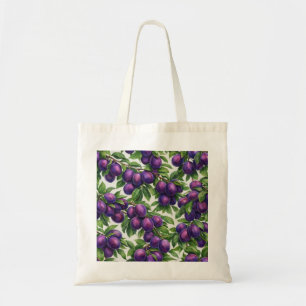 Bolso De Tela Patrón Botánico de Ciruela Púrpura