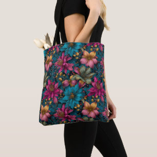 Bolso De Tela Patrón botánico de fantasía de Navidad vibrante