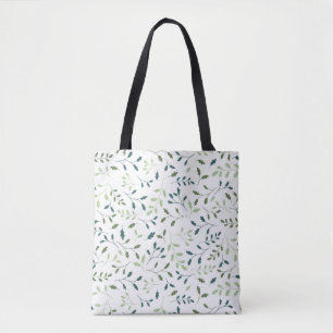 Bolso De Tela Patrón Botánico de Hojas Verde Salvia Verde