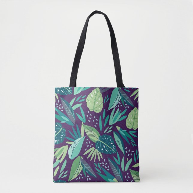 Bolso De Tela Patrón botánico de hojas verdes tropicales (Anverso)