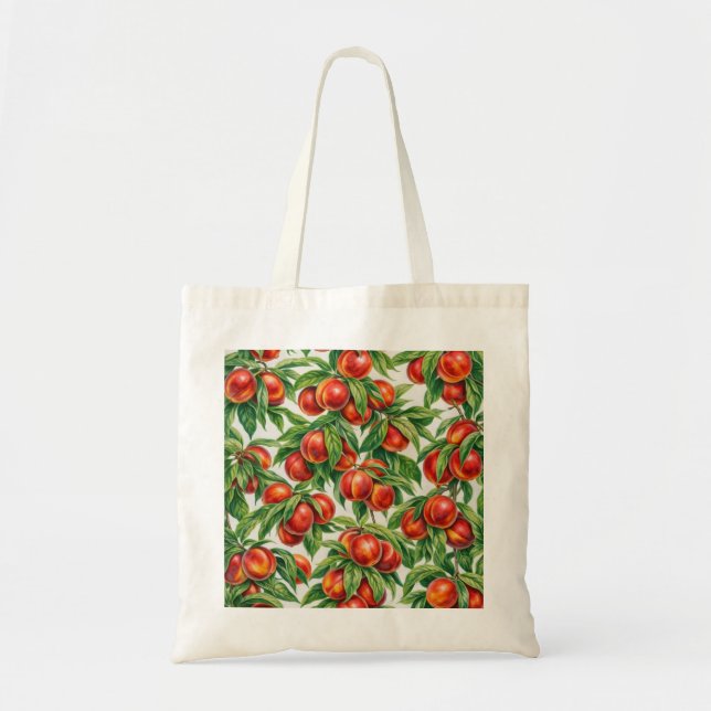 Bolso De Tela Patrón Botánico de Nectarina Roja (Frente)